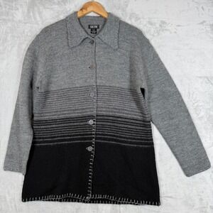 VTG Skyr Cardigan Sweater Womens Medium Gray Ombre Good Condition Wool